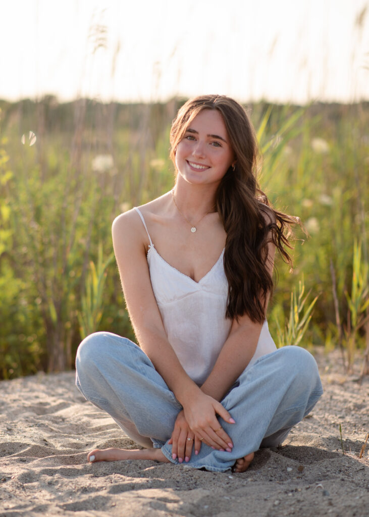 Minimalist high school senior portrait style in a beachy neutral color palette in CT